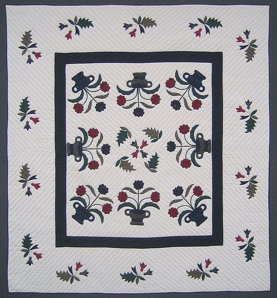 Framed Flower Basket Applique Amish Quilt 101x112