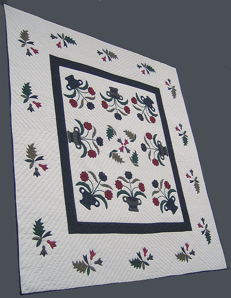 Framed Flower Basket Applique Amish Quilt 101x112
