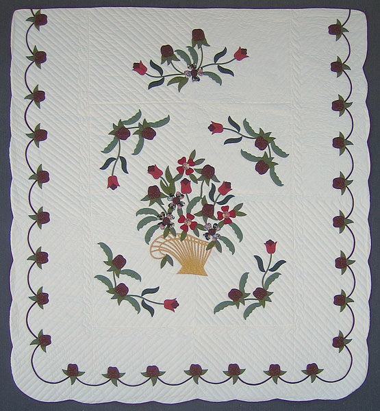Victorian Flower Basket Amish Quilt 103x113