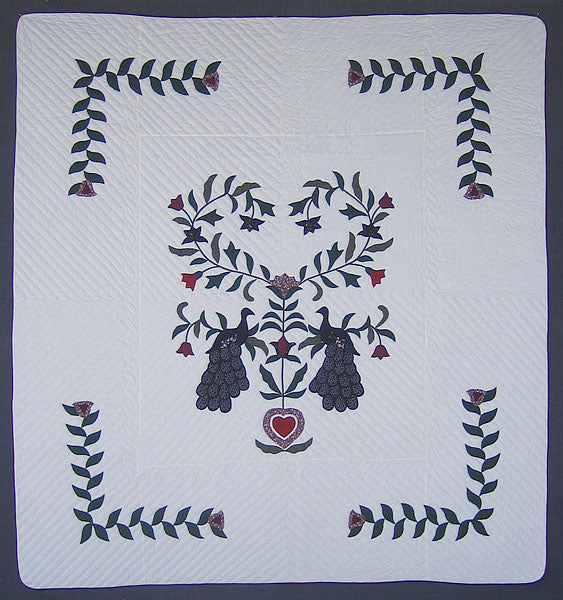 Dutch Peacock Tree Applique Amish Quilt 104x112