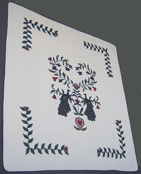 Dutch Peacock Tree Applique Amish Quilt 104x112