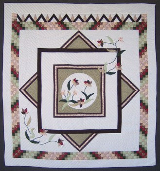Lily Framed Flower Applique Amish Quilt 106x113