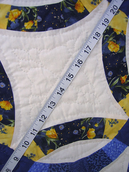 Blue Yellow Double Wedding Ring Amish Quilt 93x112