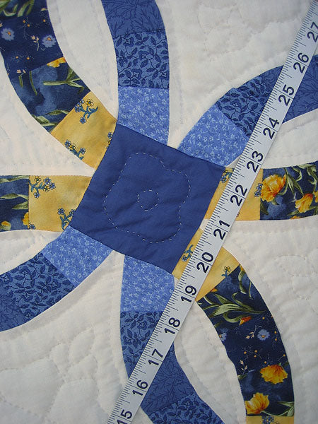 Blue Yellow Double Wedding Ring Amish Quilt 93x112