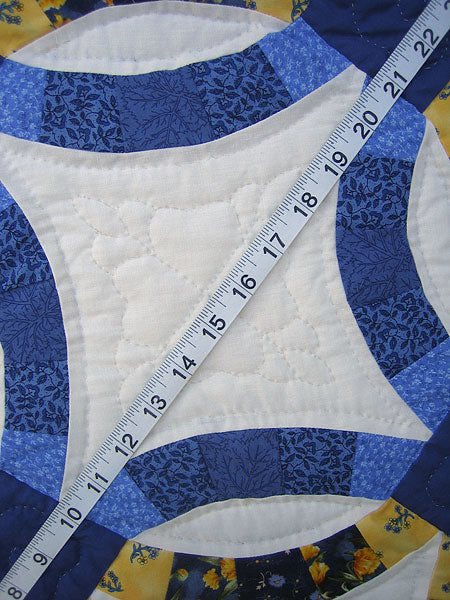 Blue Yellow Double Wedding Ring Amish Quilt 93x112