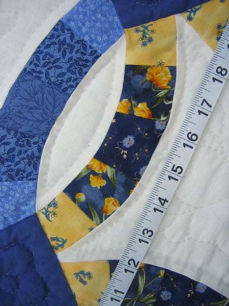 Blue Yellow Double Wedding Ring Amish Quilt 93x112