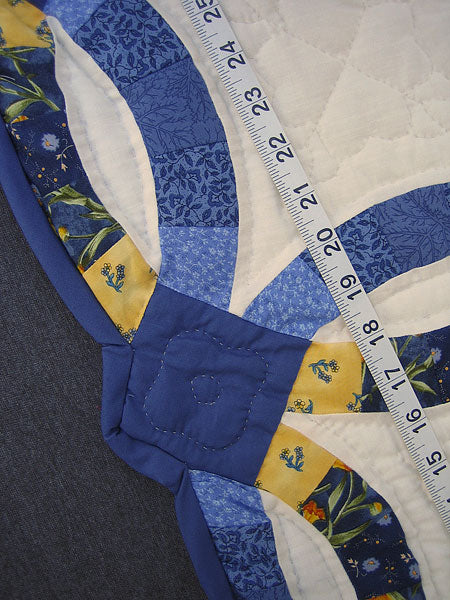 Blue Yellow Double Wedding Ring Amish Quilt 93x112