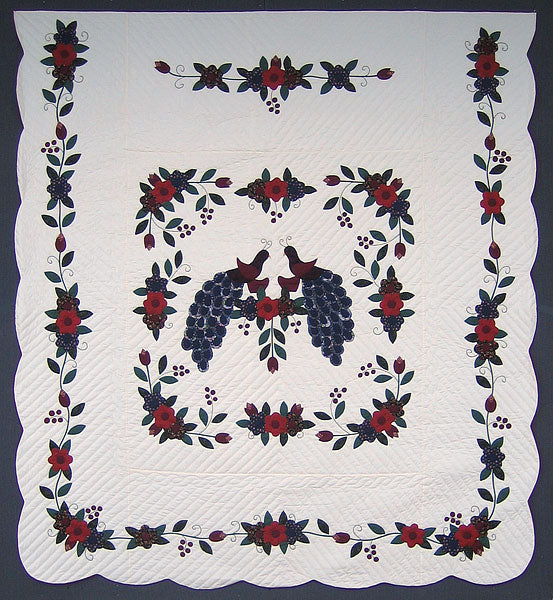 Peacock Applique Amish Quilt 104x113