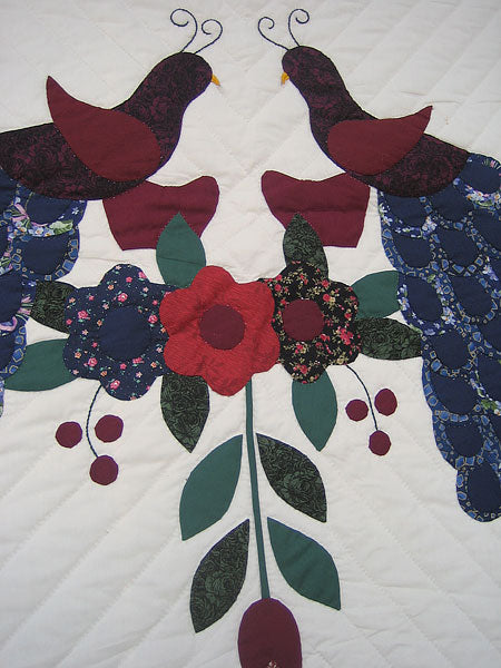 Peacock Applique Amish Quilt 104x113