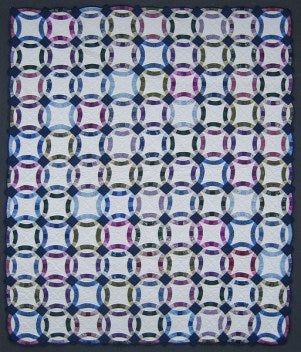 Blue Double Wedding Ring Amish Quilt 93x112