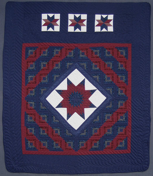 Log Cabin Star Patchwork Amish Quilt 102x117