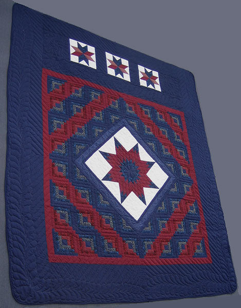 Log Cabin Star Patchwork Amish Quilt 102x117