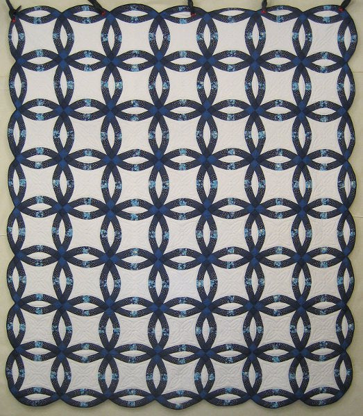 Blue Double Wedding Ring Amish Quilt 92x105