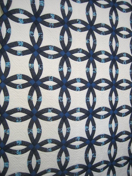 Blue Double Wedding Ring Amish Quilt 92x105