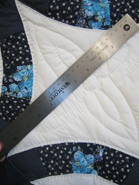 Blue Double Wedding Ring Amish Quilt 92x105