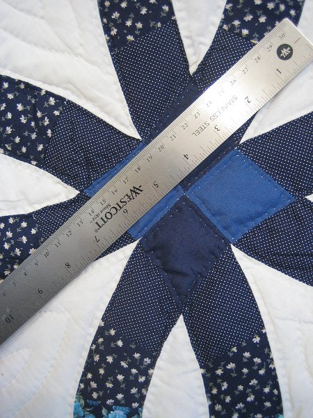 Blue Double Wedding Ring Amish Quilt 92x105