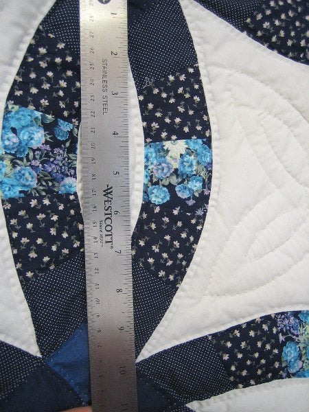 Blue Double Wedding Ring Amish Quilt 92x105