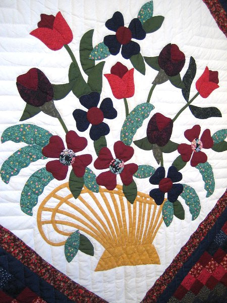 Victorian Basket Commons Applique Amish Quilt 101x114
