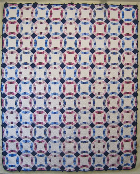 Navy Burgundy Wedding Ring Amish Quilt 96x117