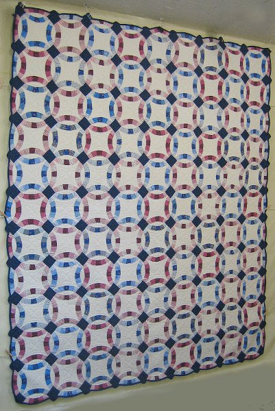 Navy Burgundy Wedding Ring Amish Quilt 96x117