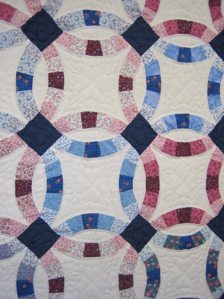Navy Burgundy Wedding Ring Amish Quilt 96x117