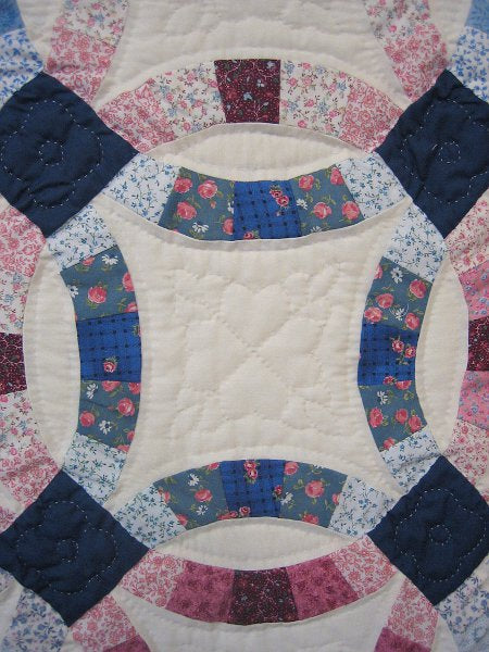 Navy Burgundy Wedding Ring Amish Quilt 96x117