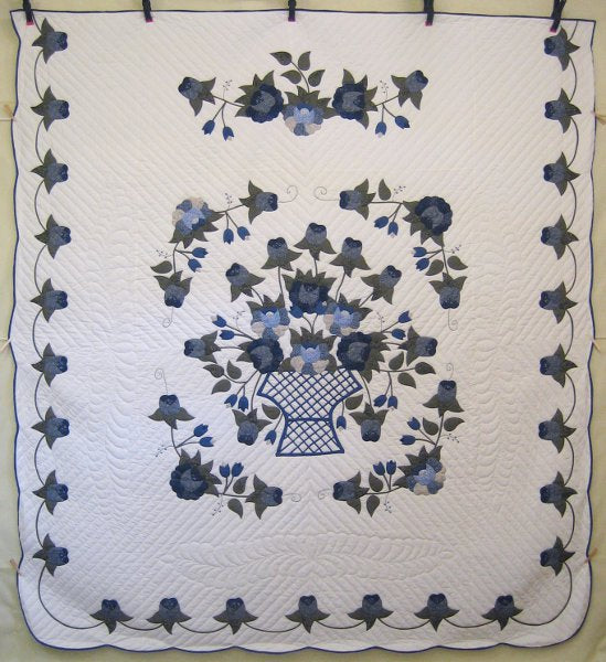 Victorian Basket Flowers Applique Amish Quilt 103x112