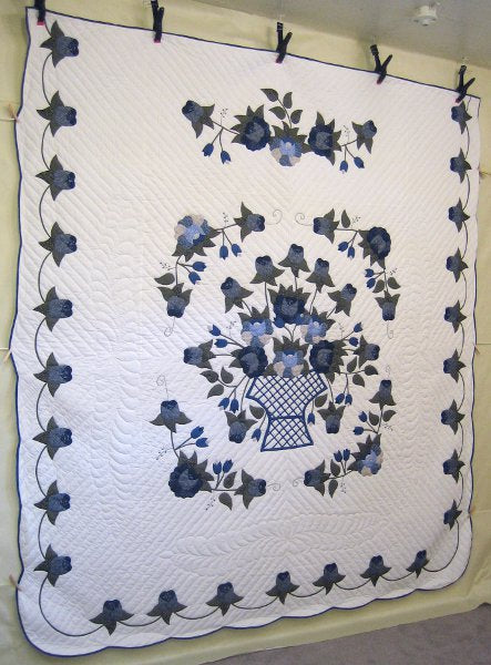 Victorian Basket Flowers Applique Amish Quilt 103x112