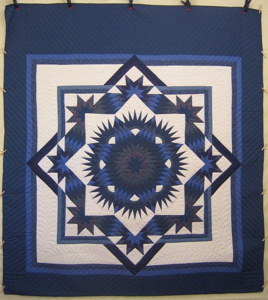 Framed Compass Star Amish Quilt 102x114