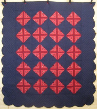 Log Cabin Amish Quilt Red Blue 100x112