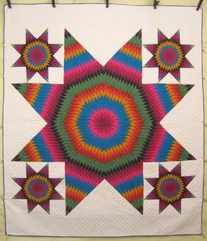 Cheerful Lone Star Patchwork Amish Quilt 97x110
