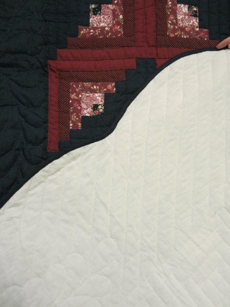 Log Cabin Wave Patchwork Amish Quilt 104x117