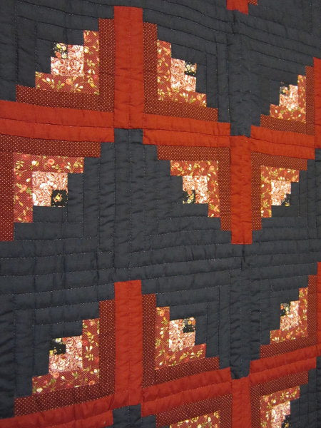 Log Cabin Wave Patchwork Amish Quilt 104x117