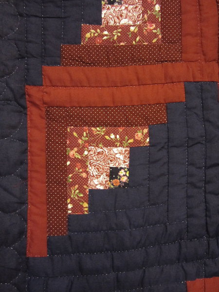Log Cabin Wave Patchwork Amish Quilt 104x117