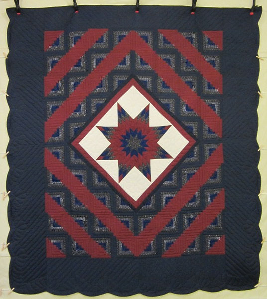 Star Log Cabin Patchwork Amish Quilt 103x116