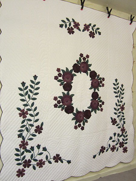 Rose Bouquet Wreath Applique Amish Quilt 101x113