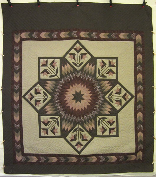 PA Dutch Earth Star Patchwork Amish Quilt 104x116