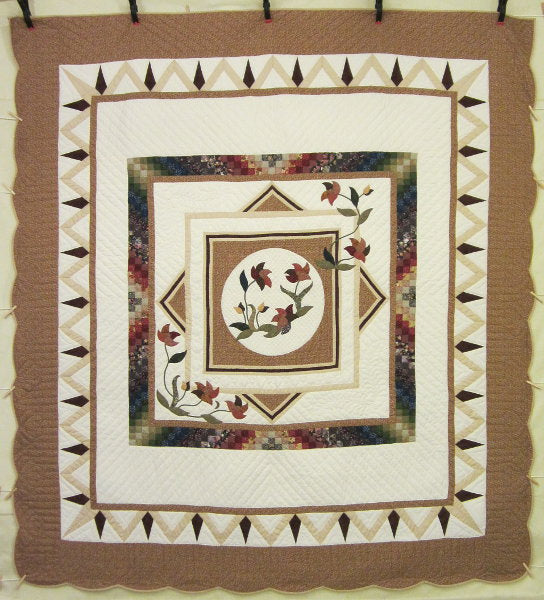Lily Framed Flower Applique Amish Quilt 104x114