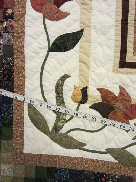 Lily Framed Flower Applique Amish Quilt 104x114