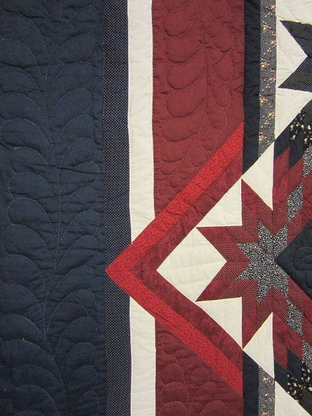 Framed Improved Compass Star Patchwork Amish Quilt 104x114