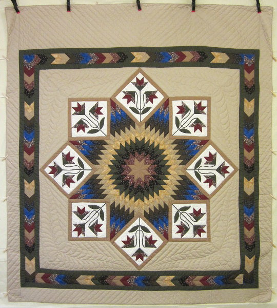 Framed Improved Lone Star Amish Quilt 104x116