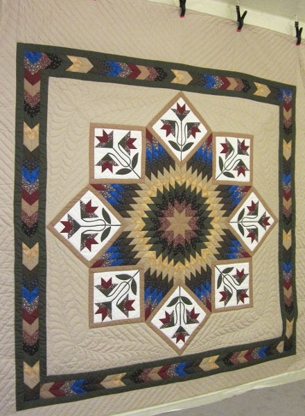 Framed Improved Lone Star Amish Quilt 104x116