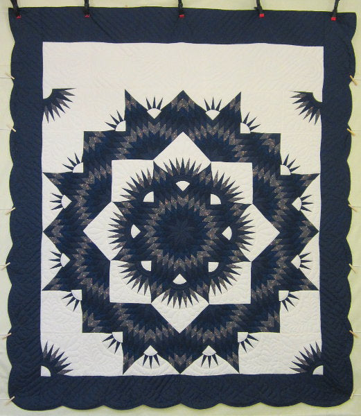 Blue Broken Twinkling Star Amish Quilt 101x113