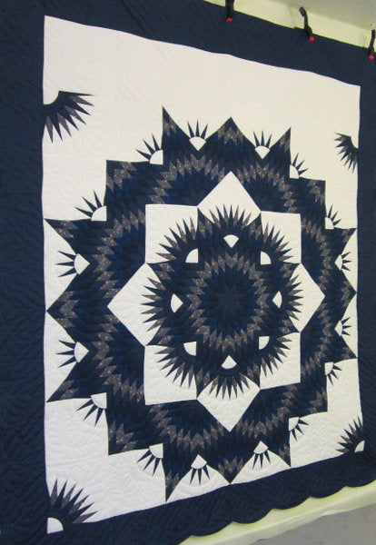 Blue Broken Twinkling Star Amish Quilt 101x113