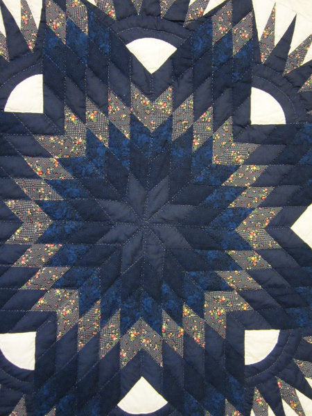 Blue Broken Twinkling Star Amish Quilt 101x113