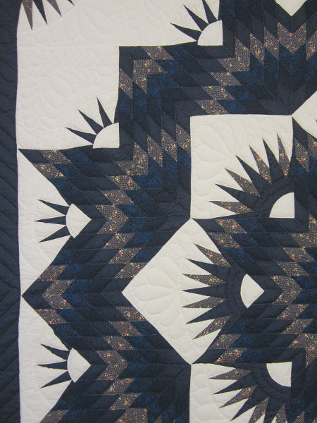 Blue Broken Twinkling Star Amish Quilt 101x113