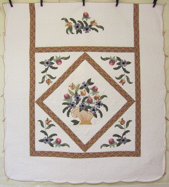 Victorian Flower Basket Applique Amish Quilt 104x114