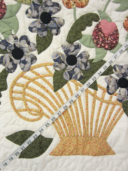 Victorian Flower Basket Applique Amish Quilt 104x114