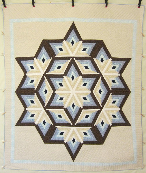 Log Cabin Star Ivory Sage Patchwork Quilt 94x113