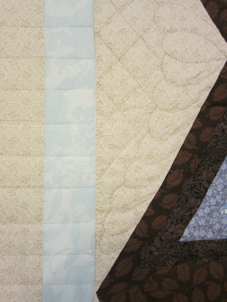 Log Cabin Star Ivory Sage Patchwork Quilt 94x113